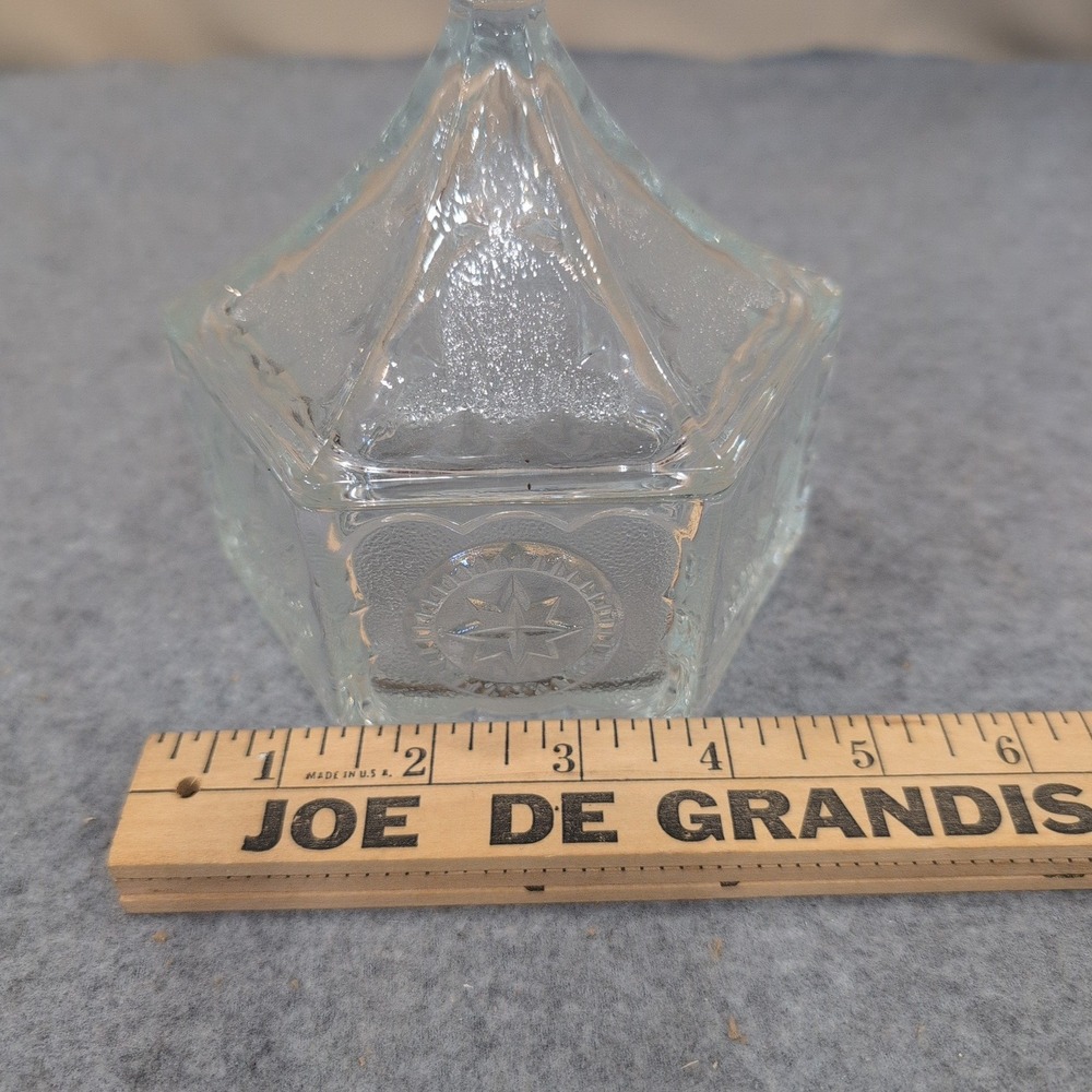 Vintage Clear Pressed Glass Hexagonal Trinket Box American Eagle Star Motif Lid - Picture 5 of 7